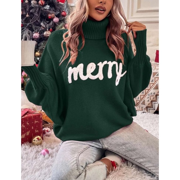 Christmas Green Turtleneck Sweater - Picture 1 of 7
